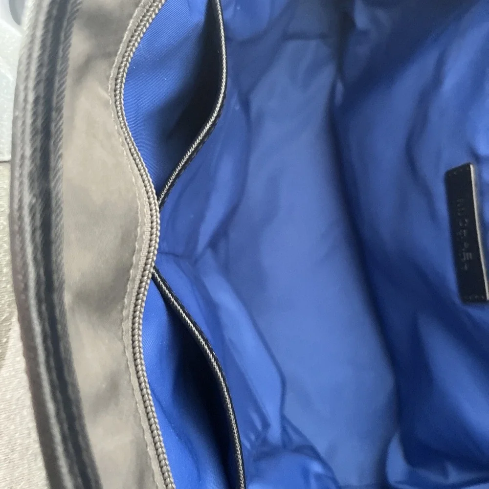 Michael Kors Kempton Gray Nylon Zip Top Tote Bag Purse Blue Lining Large